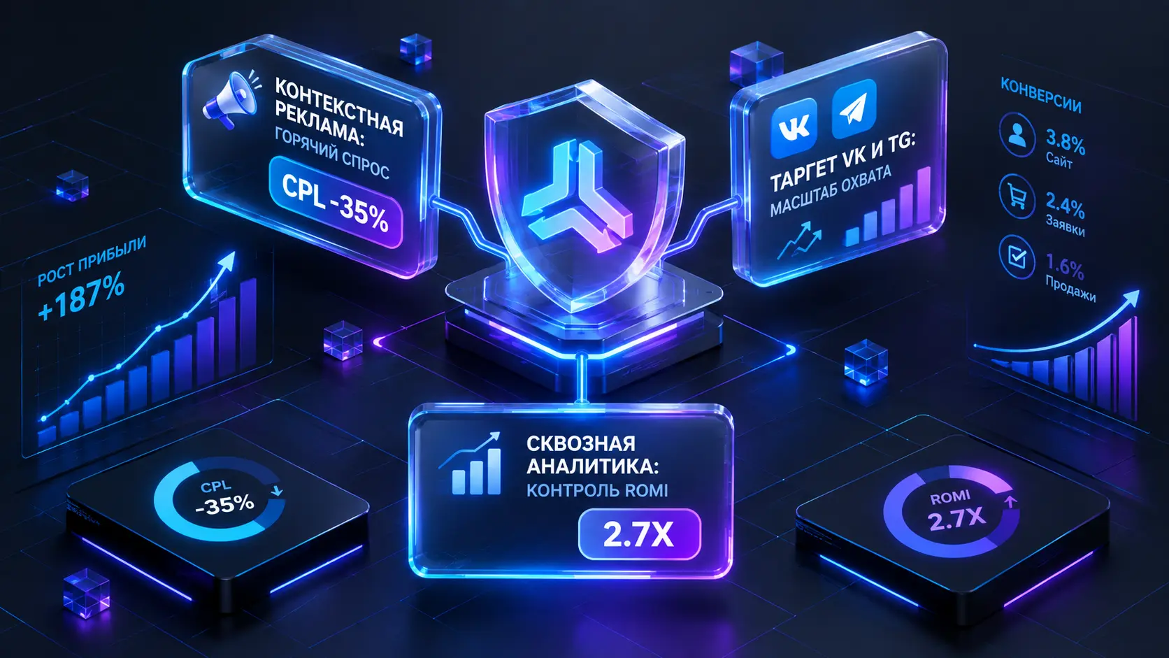 Комплексная раскрутка сайта: синергия контекстной рекламы, таргета и сквозной аналитики