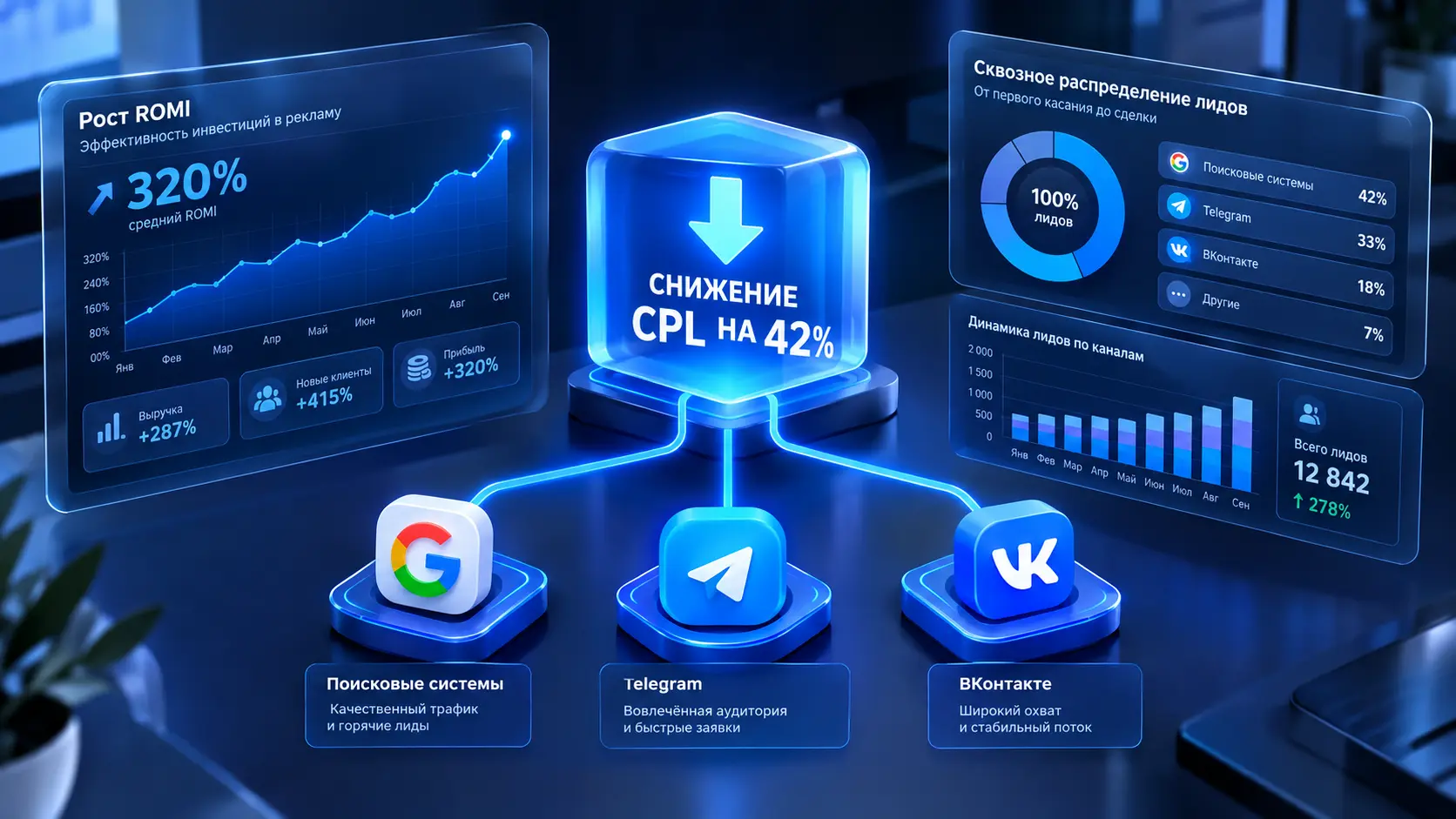 Кейс: синергия Директа, TG Ads и VK, которая снизила CPL на 42% в конкурентной нише
